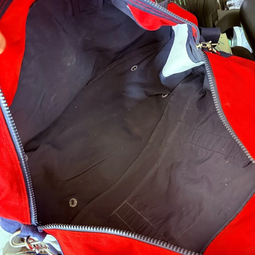 Vintage Tommy Hilfiger Blue and Red Duffel Bag